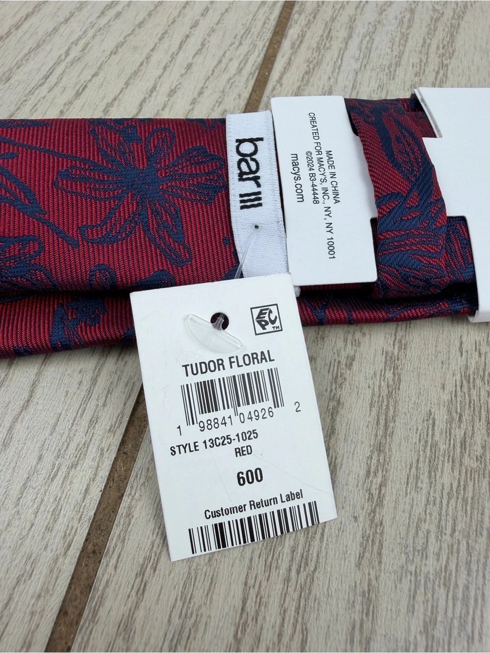 778 Bar III Men's Tie Tudor Floral 600 Red Blue $55 Polyester Skinny Slim